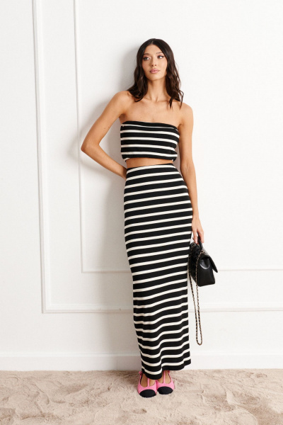 черные трикотажные юбки с полосками, прилегающего силуэта ANNETE A1156 - фото 1