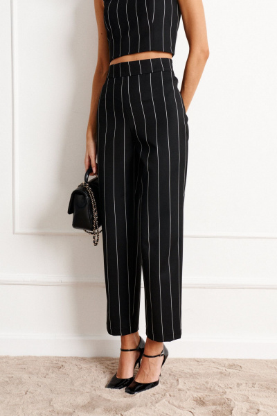 Брюки свободного кроя из текстиля с принтом линий ANNETE A1169 - фото 2