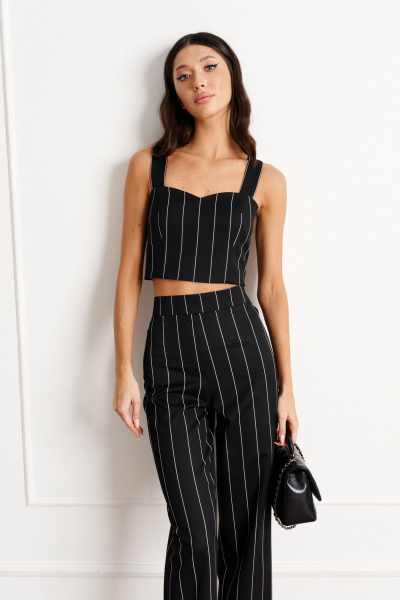 Брюки свободного кроя из текстиля с принтом линий ANNETE A1169 - фото 1