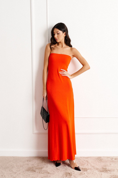 Оранжевое платье с открытыми плечами из трикотажа ANNETE A3507 - фото 3
