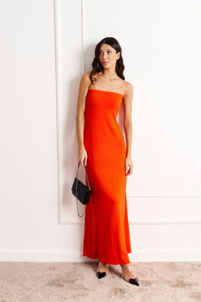 Оранжевое платье с открытыми плечами из трикотажа ANNETE A3507 - фото 1