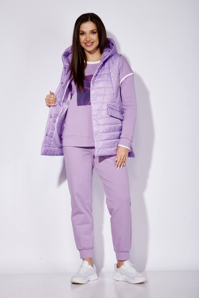 Демисезонный 3-предметный спортивный комплект: жилет, свитшот, брюки TAiER 1257 лаванда - фото 5