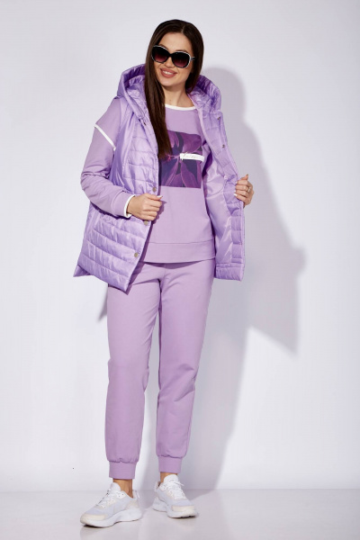 Демисезонный 3-предметный спортивный комплект: жилет, свитшот, брюки TAiER 1257 лаванда - фото 4
