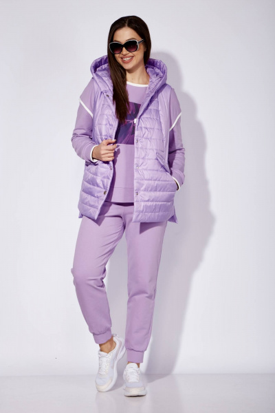 Демисезонный 3-предметный спортивный комплект: жилет, свитшот, брюки TAiER 1257 лаванда - фото 3