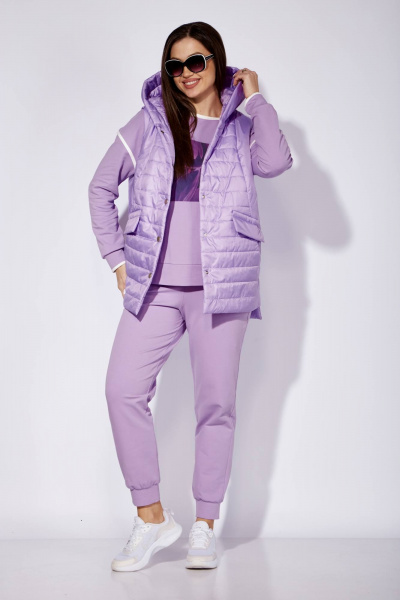 Демисезонный 3-предметный спортивный комплект: жилет, свитшот, брюки TAiER 1257 лаванда - фото 2