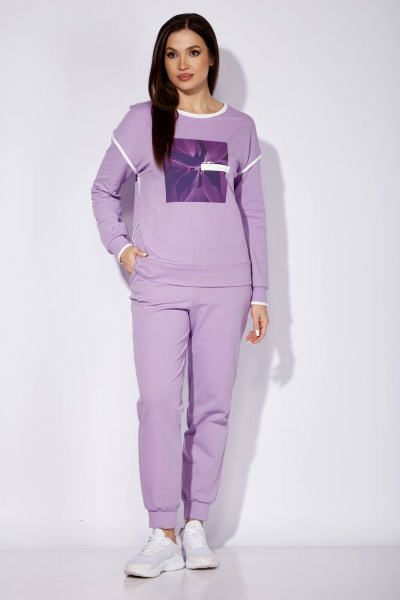 Демисезонный 3-предметный спортивный комплект: жилет, свитшот, брюки TAiER 1257 лаванда - фото 9