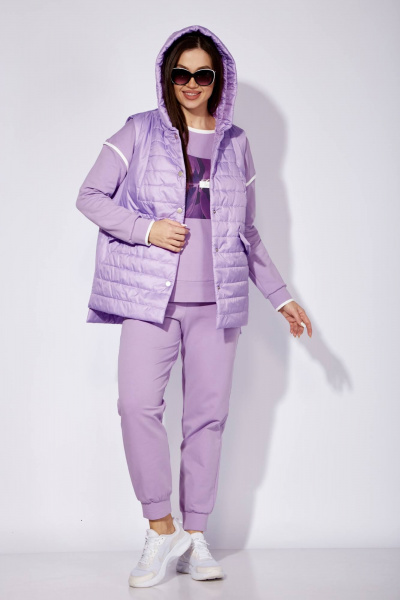 Демисезонный 3-предметный спортивный комплект: жилет, свитшот, брюки TAiER 1257 лаванда - фото 1