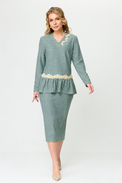 Комплект юбка и джемпер из мягкого трикотажа с кружевом T&N 7491 мята - фото 8