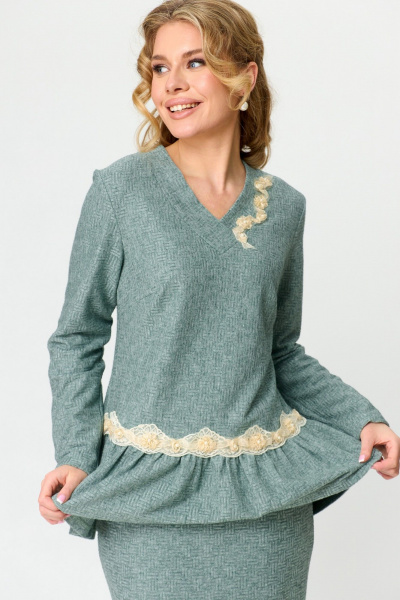 Комплект юбка и джемпер из мягкого трикотажа с кружевом T&N 7491 мята - фото 7