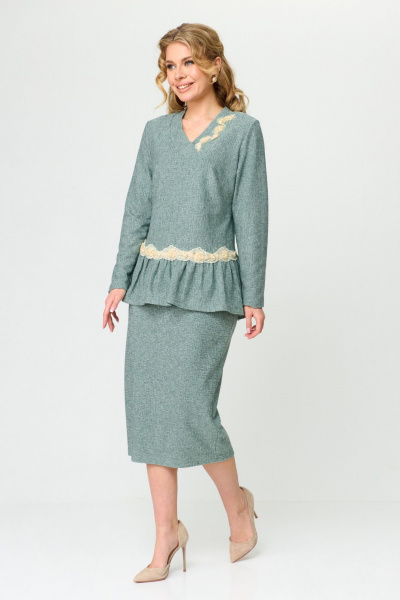 Комплект юбка и джемпер из мягкого трикотажа с кружевом T&N 7491 мята - фото 3