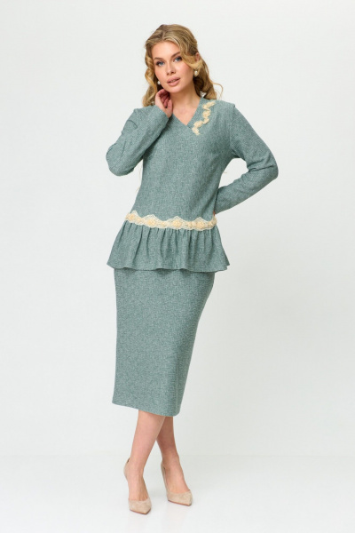 Комплект юбка и джемпер из мягкого трикотажа с кружевом T&N 7491 мята - фото 2