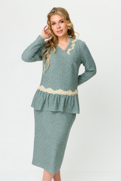 Комплект юбка и джемпер из мягкого трикотажа с кружевом T&N 7491 мята - фото 1