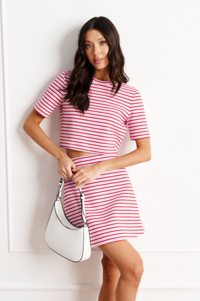 Джемпер короткий из трикотажа с горизонтальной вышивкой ANNETE A856 - фото 1