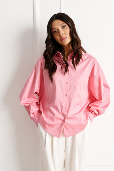 Розовая рубашка из текстиля для повседневной носки ANNETE A854 - фото 1