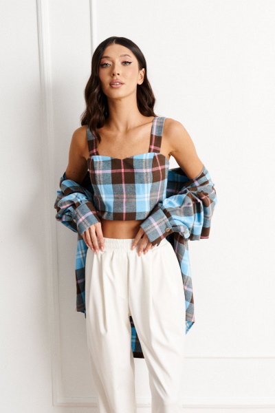 Топ с принтом клетка широкие бретели для демисезона ANNETE A841 - фото 1