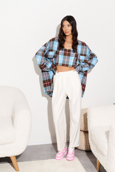 Топ с принтом клетка широкие бретели для демисезона ANNETE A841 - фото 2