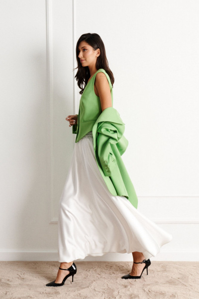 Демисезонный жилет из светло-зеленого текста с прорезными карманами ANNETE A5273 - фото 3