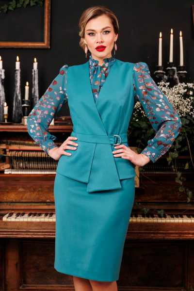 Блуза, жилет, юбка Мода Юрс 2538-2 морская_волна - фото 2