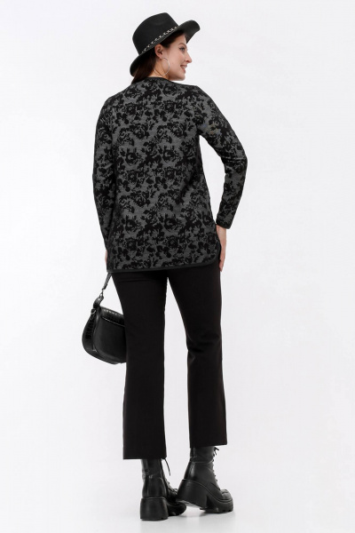 Джемпер жаккардовый с длинным рукавом, на каждый день La rouge 3349 серый-(розы) - фото 4