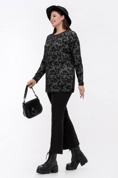 Джемпер жаккардовый с длинным рукавом, на каждый день La rouge 3349 серый-(розы) - фото 3