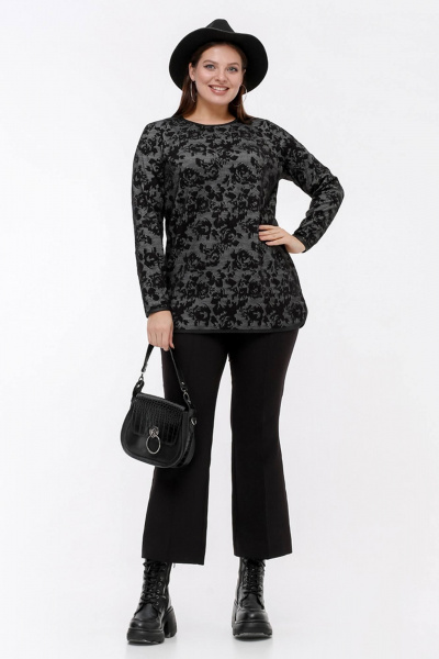 Джемпер жаккардовый с длинным рукавом, на каждый день La rouge 3349 серый-(розы) - фото 2