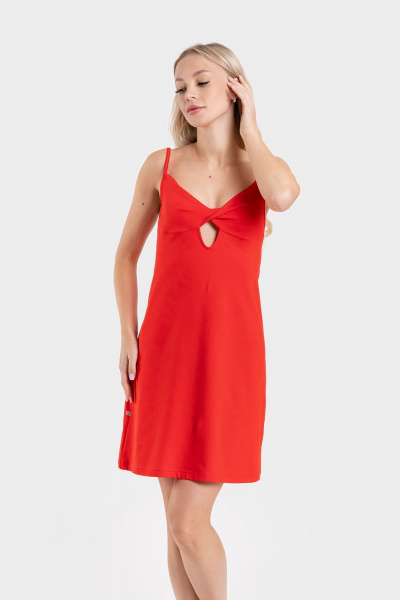 Мягкая хлопковая сорочка на бретелях с драпировкой для сна SERGE 8109/24 red-050 - фото 1