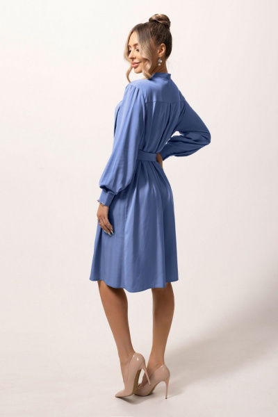 Платье трапециевидного силуэта с кокеткой и съемным поясом Golden Valley 4938 синий - фото 2