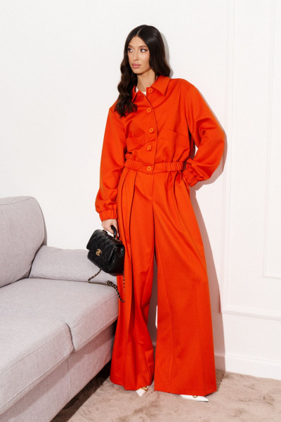 Кэжуальные оранжевые брюки прямого кроя со сборкой ANNETE A1131 - фото 2