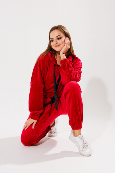 Костюм из бархата толстовка и брюки с высокой посадкой Anelli 1305 фуксия - фото 6