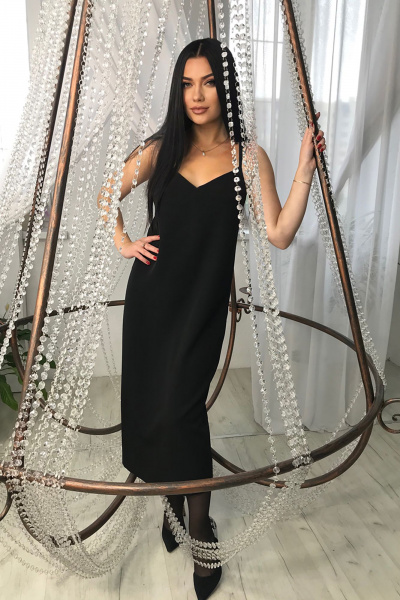 Круглогодичное черное платье миди с открытой спинкой AVEEVA 5134 - фото 2