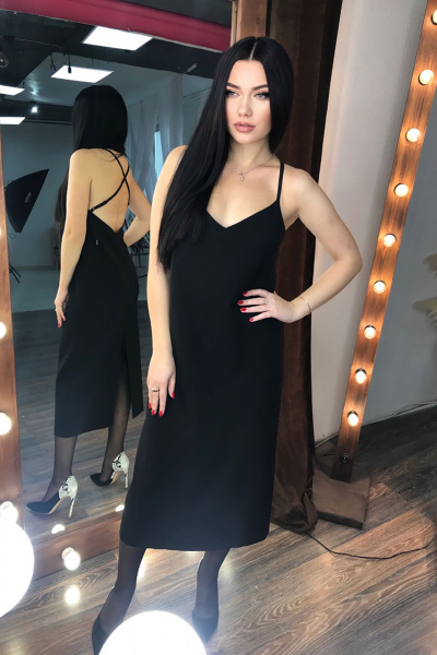 Круглогодичное черное платье миди с открытой спинкой AVEEVA 5134 - фото 1