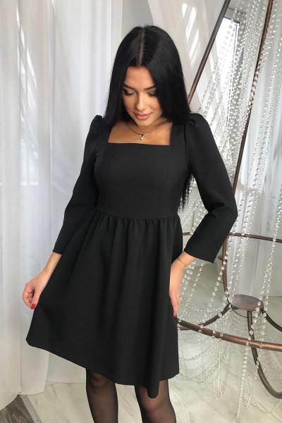 Классическое черное платье с рельефами и сборкой AVEEVA 5290 - фото 2