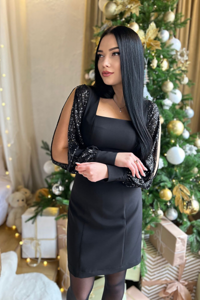 Мини платье с длинными рукавами и паетками из текстиля AVEEVA 5137.1 - фото 5