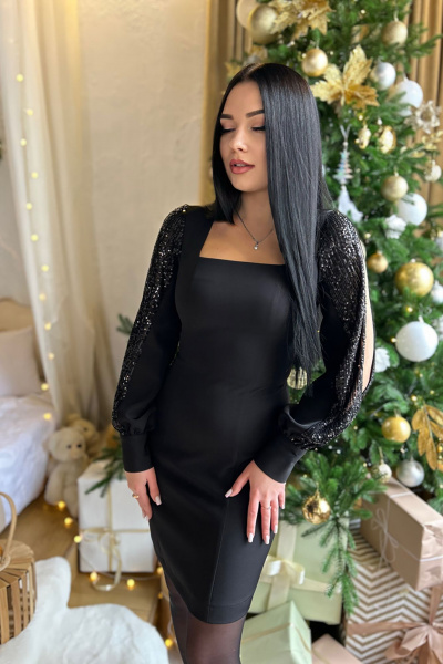 Мини платье с длинными рукавами и паетками из текстиля AVEEVA 5137.1 - фото 3