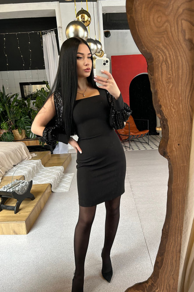 Мини платье с длинными рукавами и паетками из текстиля AVEEVA 5137.1 - фото 2