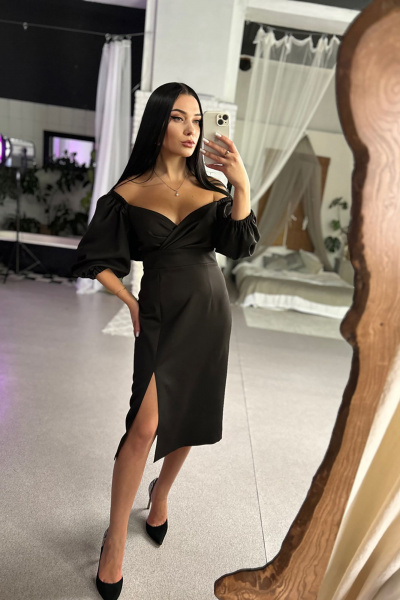 Миди платье с драпировкой и разрезом, удобно и хорошо сидит AVEEVA 5138 - фото 3