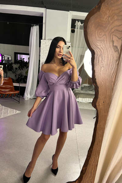 Полу-приталенное платье из текстиля с драпировкой и буфами AVEEVA 5299 - фото 2