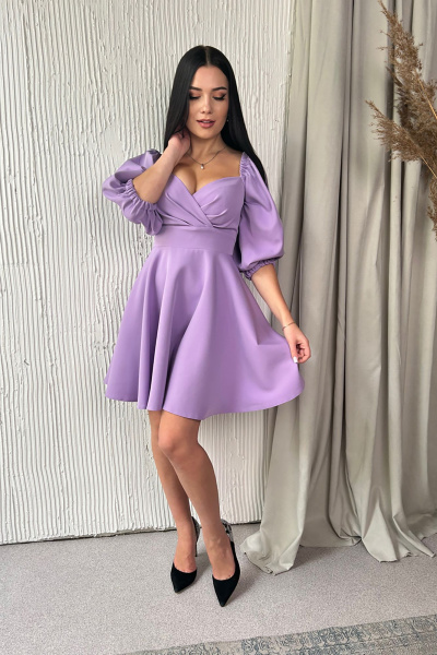 Полу-приталенное платье из текстиля с драпировкой и буфами AVEEVA 5299 - фото 1