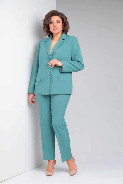 Деловой женский костюм из текстиля с жакетом и брюками Vilena 917 морской - фото 8