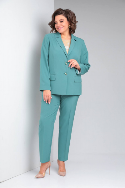 Деловой женский костюм из текстиля с жакетом и брюками Vilena 917 морской - фото 3