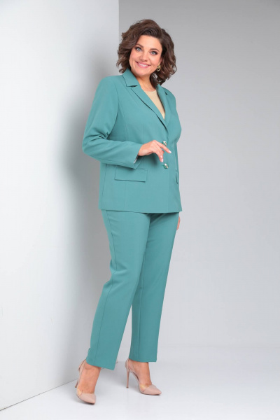Деловой женский костюм из текстиля с жакетом и брюками Vilena 917 морской - фото 2