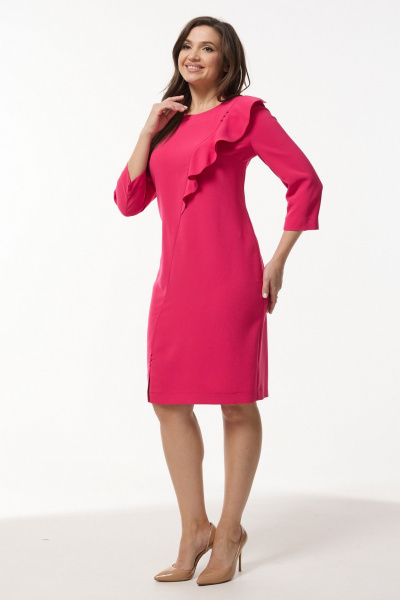 Платье с рельефами и воланом без подкладки для повседневной носки Mislana 802 фуксия - фото 8