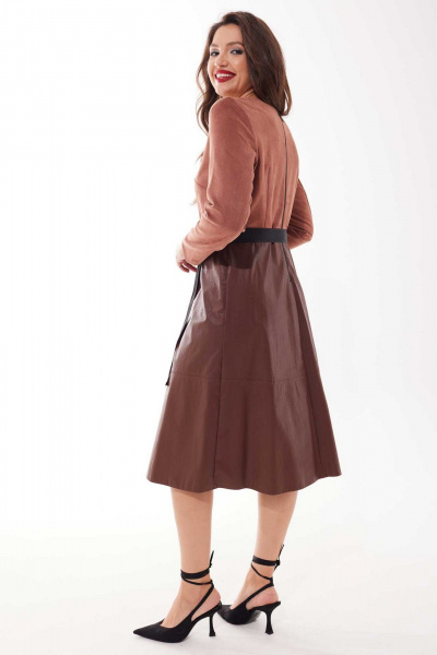 Платье с комбинированным дизайном и нагрудными вытачками Mislana 812 коричневый - фото 6