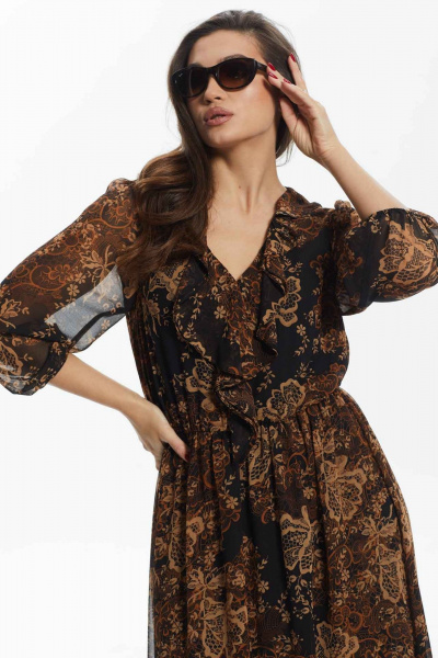 Длинное свободное платье с patch-площадками и поясом Mislana А879 - фото 4