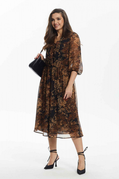 Длинное свободное платье с patch-площадками и поясом Mislana А879 - фото 3