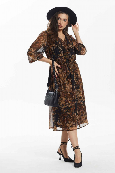 Длинное свободное платье с patch-площадками и поясом Mislana А879 - фото 2