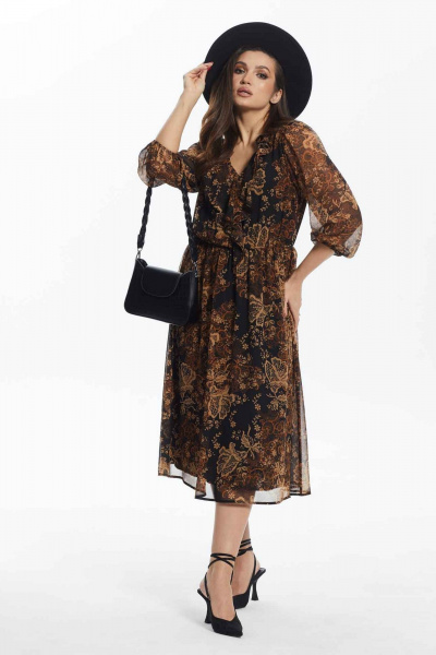 Длинное свободное платье с patch-площадками и поясом Mislana А879 - фото 1