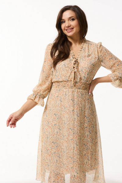 Свободное платье из шифона с резинкой по линии талии Mislana А897 беж - фото 3