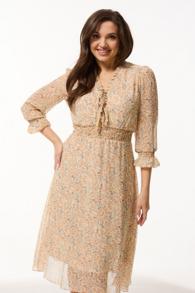 Свободное платье из шифона с резинкой по линии талии Mislana А897 беж - фото 2