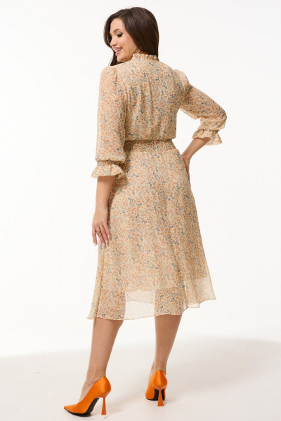 Свободное платье из шифона с резинкой по линии талии Mislana А897 беж - фото 6